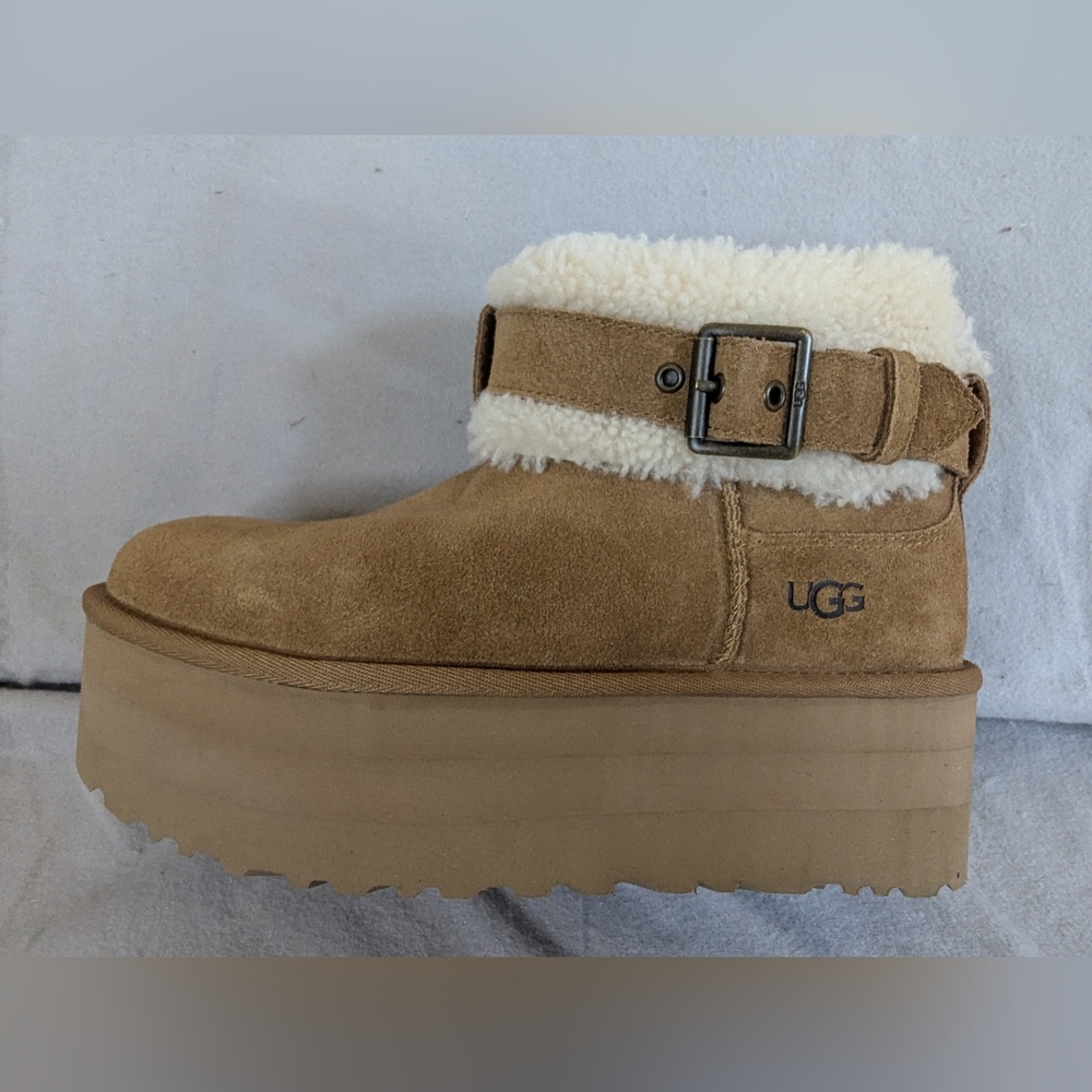 UGG Tan 2" Platform Boots with Cream Fur
